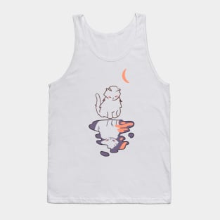 white cat looking down at its own reflection from moonlight Tank Top